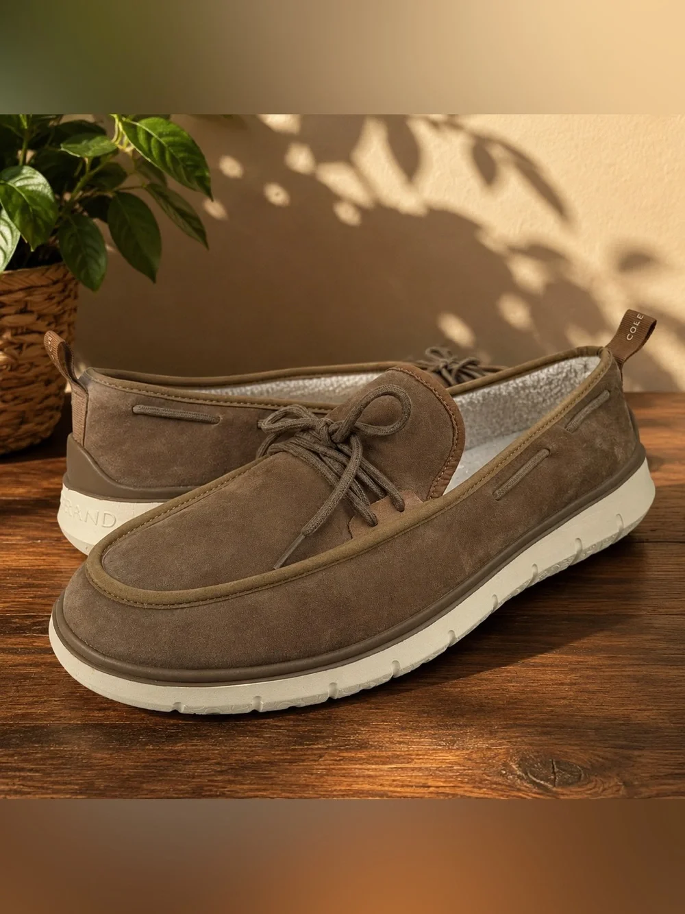 Cole Haan ZerøGrand Men’s 13 M Brown Suede Faux Fur Boat Shoes NWOT C36298